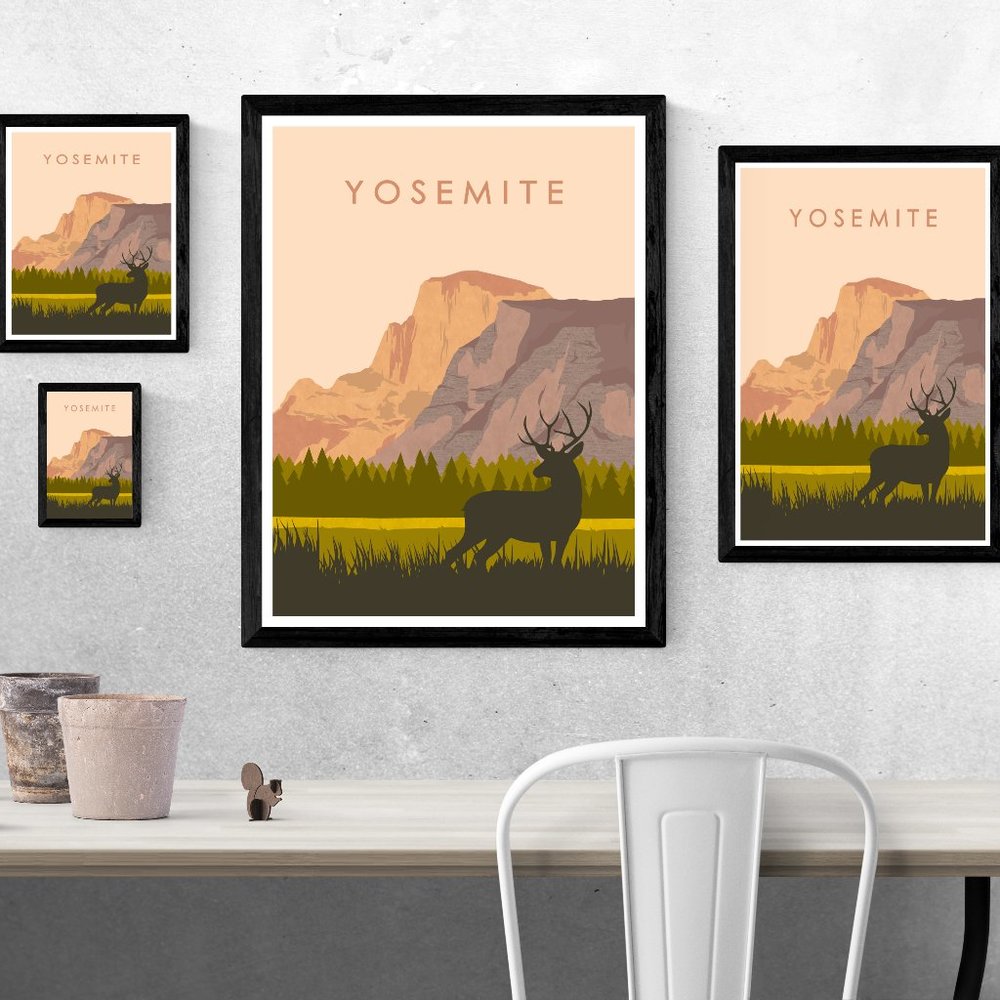 Yosemite National Park (Deer) Poster Art Print 8x10 | 12x18 | 18x24 | Minimalist